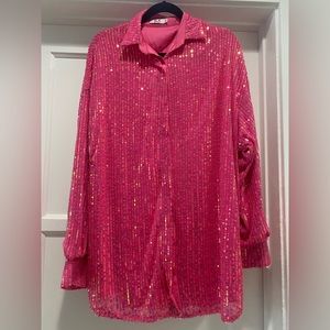 Pink Ibiza Sequin Shirt Dress from SLA the LABEL